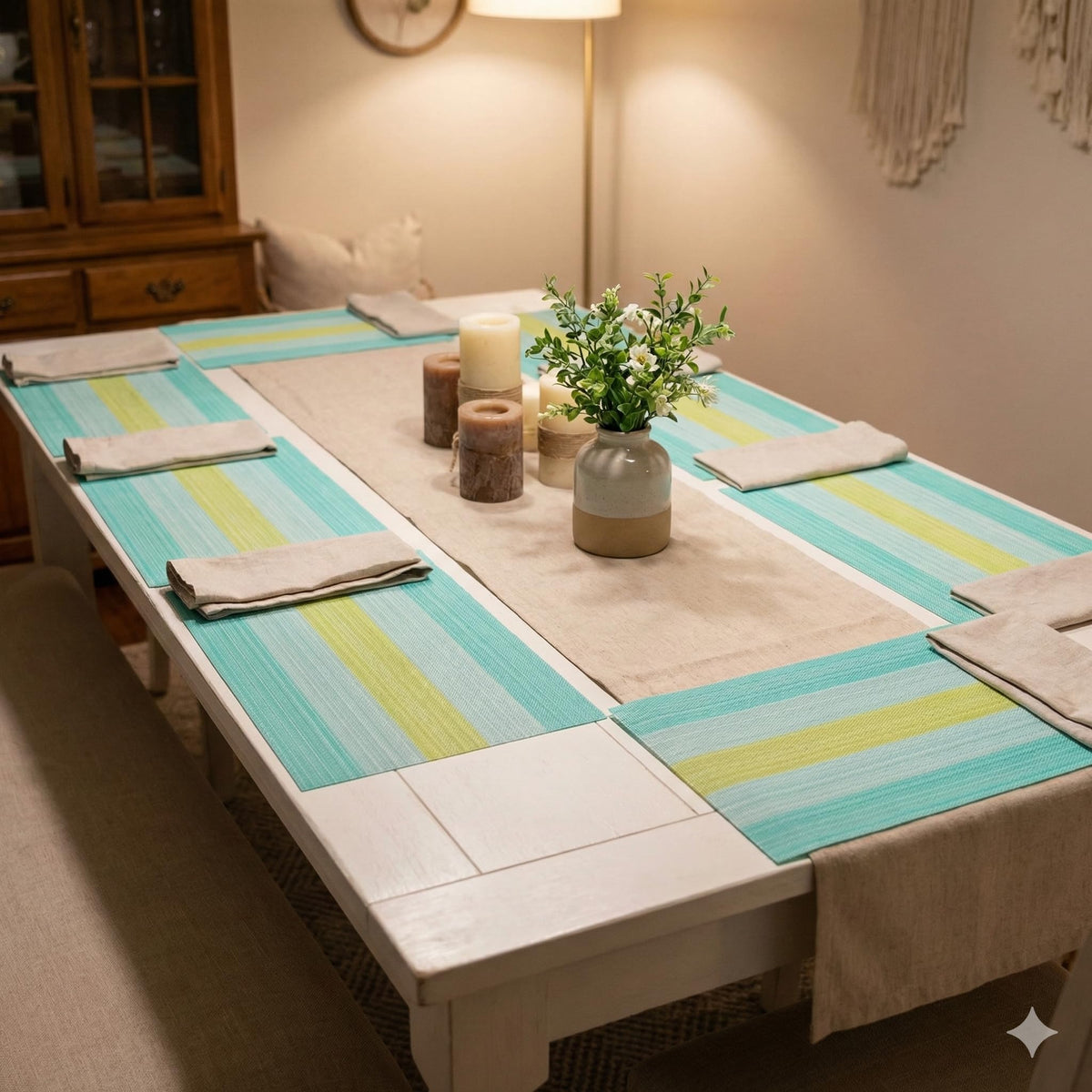 YELONA Placemats Set of 8, Heat-Resistant Woven Vinyl Table Mats, Non-Slip & Washable Dining Tablemats for Kitchen & Dinner Decor, Light Blue (45cm x 30cm) Kafalo