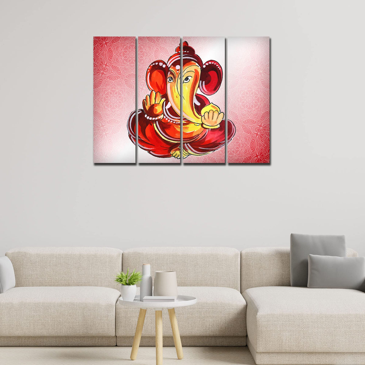 VIBECRAFTS 4 Pieces Shree Ganesha Modern Art Canvas Wall Painting Fitted With Wooden Frame For Home | Office | Living Room | Gift(PTVC4Pcs1_13520)