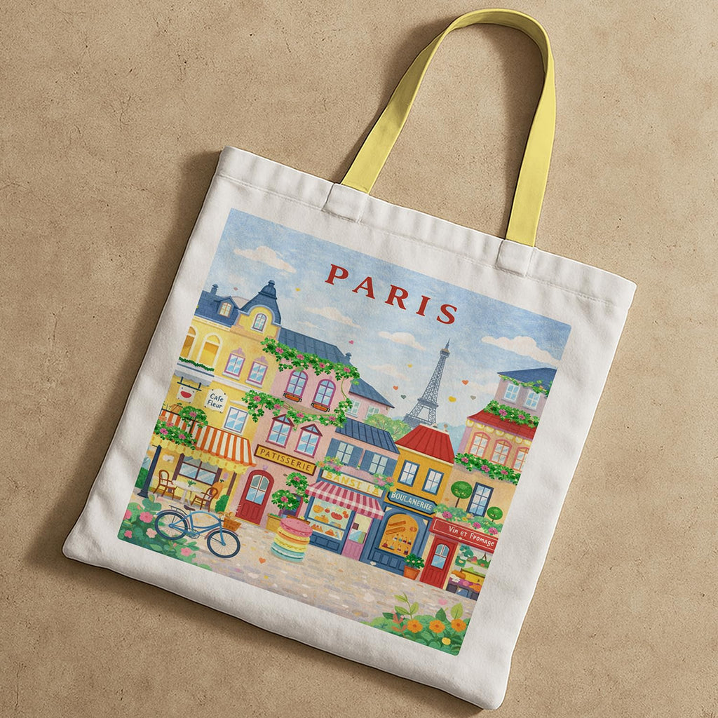 The Purple Tree WanderTote Travel Theme Tote Bag for Women, Aesthetic City Print Canvas Shoulder Bag, Reusable Eco-Friendly bag for Shopping & Everyday Carry Tote (Paris Edition)