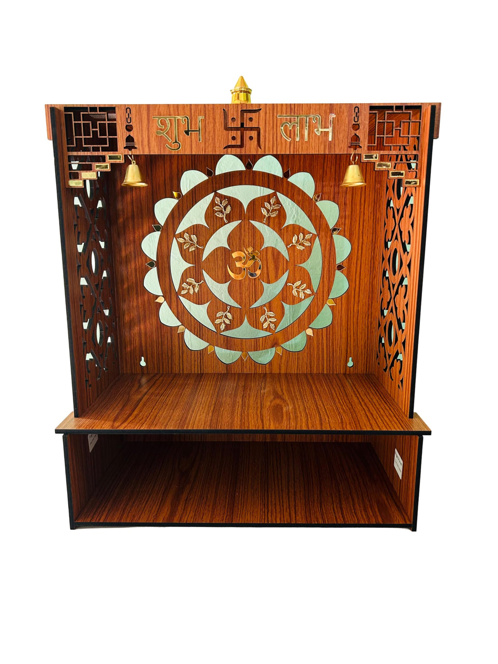 Beautiful Wooden Pooja Mandir for Home & Office | Wall-Mounted Temple with LED Spot Light & Storage | Handcrafted Art & Craft Pooja Stand | Elegant Puja Mandap for Home Temple (23D x 40W x 46H cm)