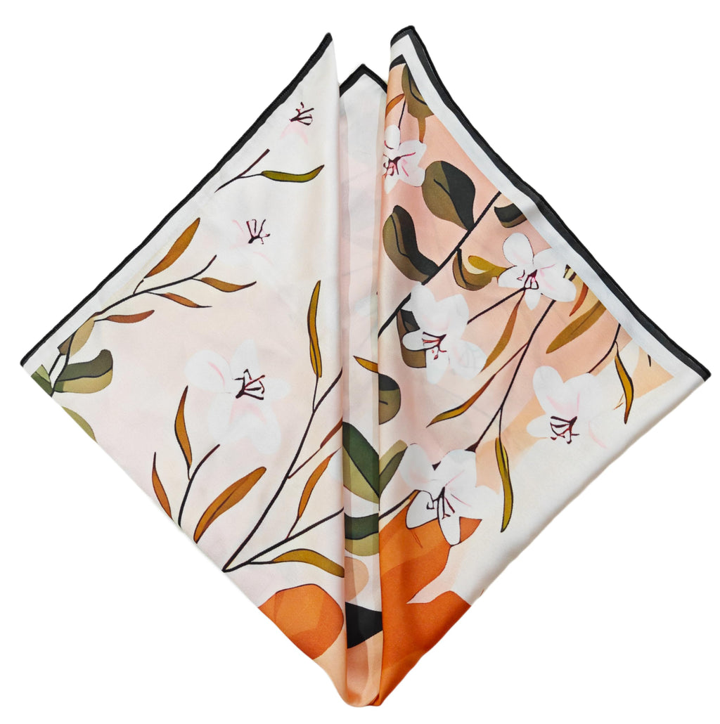 ONE ECHELON Satin Silk Small Neckerchief Square Scarf (Lady in the Sun)