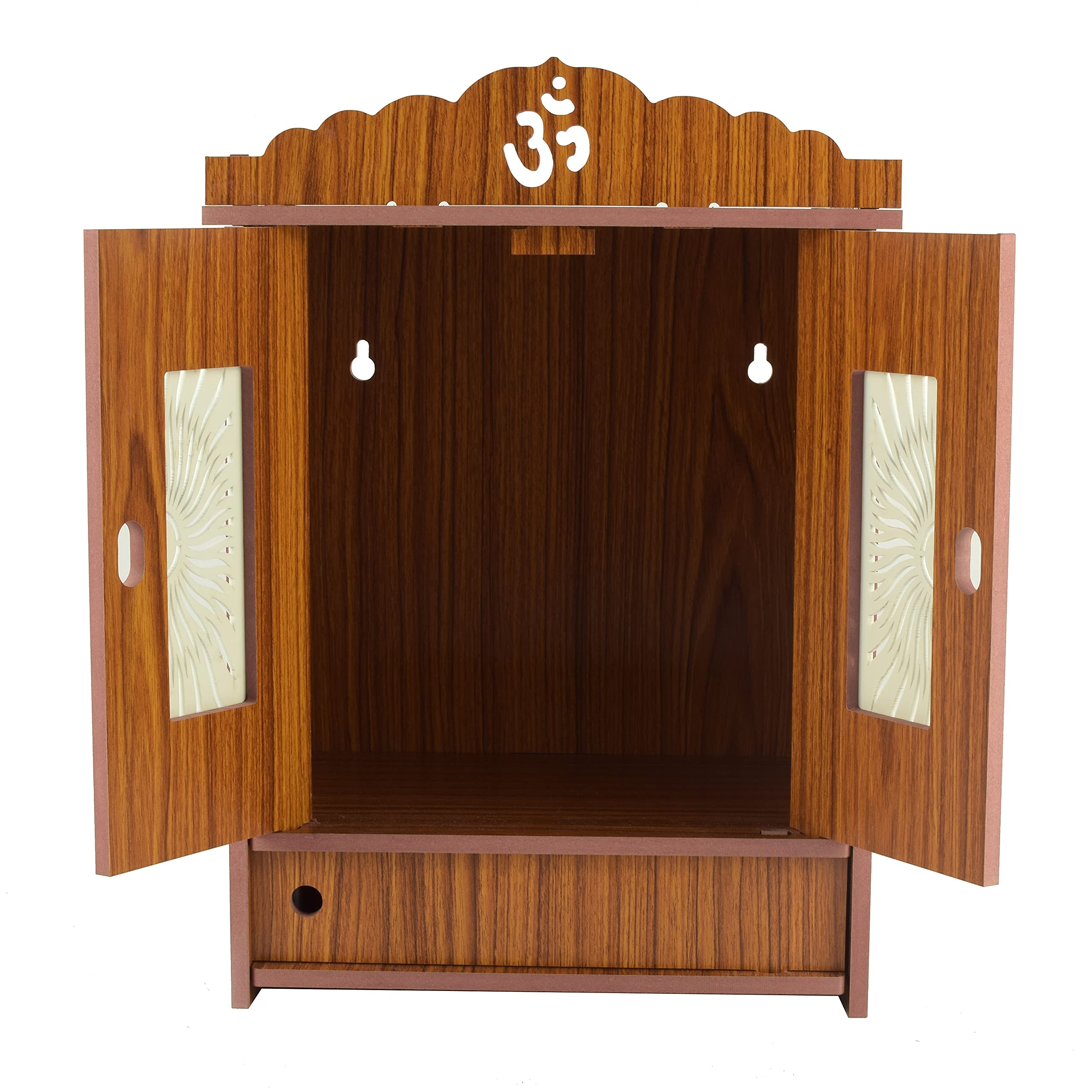 Comert Engineered Wooden Indian Art Work Temple/Mandeer for Home Pooja Mandir (Maroon, 43 Cm)