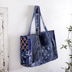 Ravaiyaa - Attitude is everything Patchwork Quilted Tote Bag Women Reversible Shoulder Bag Cotton Carry Bag Multipurpose Tote Bags (Blue)