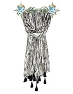 Chandwasia Fashion Floral Printed Scarf | Neck Shoulder Head Wrap Styling Dupatta Use | Polyester Chiffon Fabric Tassel Border Lightweight Soft Texture Pattern Women - White/Black