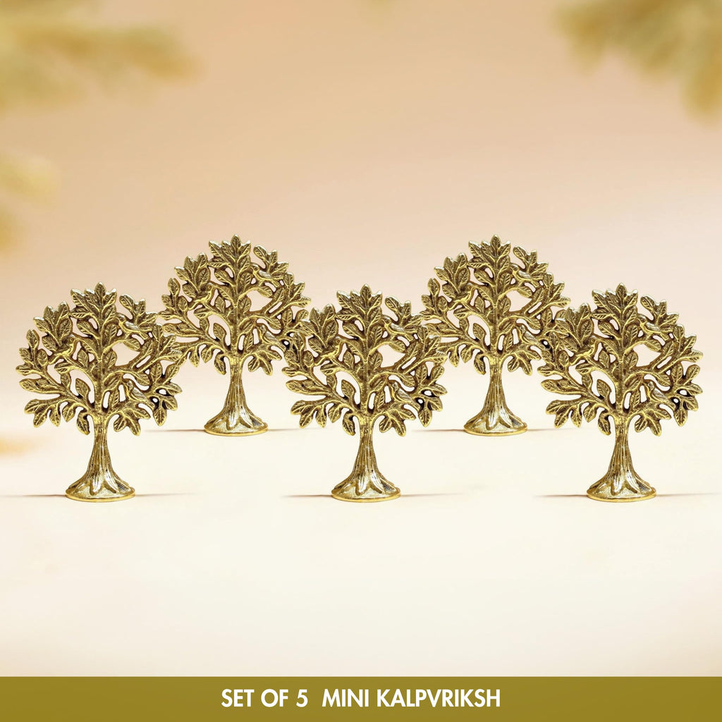 BEHOMA 100% Pure Brass (8.5 cm) Kalpvriksh Tree with Birds Set - Set of 5
