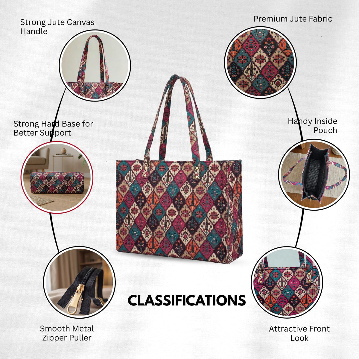 Stylish Tote Bags for College | Large Capacity Handbags for Women Latest with Zip Pockets | Lightweight Office Handbag for Woman | lady handbags |12 Inch (Multicolor)