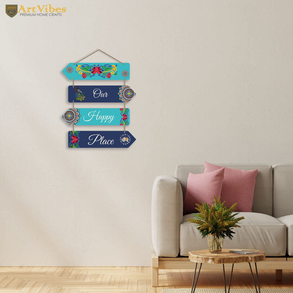 Artvibes Our Happy Place Decorative Wall Art MDF Wooden Wall Hanger for Living Room | Printed Wall Decoration | Modern Decor Items | Wall Poster | Artworks Hangings | Unique Gift (WH_4413N)