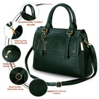 RICHSIGN LEATHER ACCESSORIES Full-Grain Natural Leather Top-Handle satchel Tote Ladies Handbags & Shoulder Sling Bags For Women Office Branded Stylish Latest Size-L-11 X H-10 x W- 5 In (GREEN DARK)