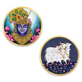 Artvibes Shrinath Ji & Cow Pichwai Art Round Shape MDF Wooden Wall Decor Items | Living Room | Handcrafted Art | Wall Illustrations | Art Prints | Aesthetic Wall Art | Ideal Gifts (WH_8807N), Set of 2