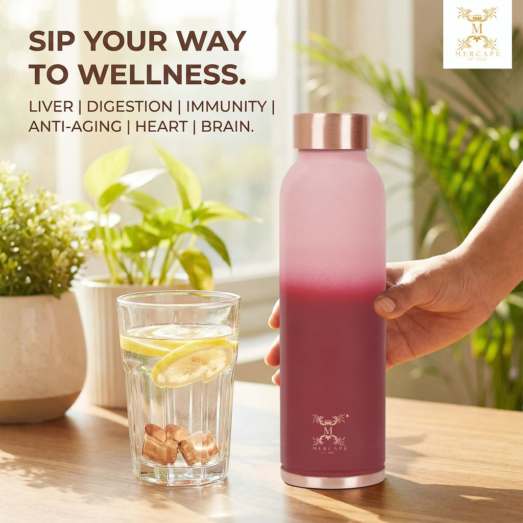 MERCAPE Pure Copper Color Water Bottle 950 ml | Matte Finish Reusable Metal Bottle with Leak-Resistant Cap | Suitable for Home, Office & Travel (Blush Pink Gradient)
