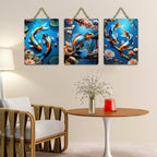 Artvibes Water Lily And Koi Fish Decorative Wall Art MDF Wooden Wall Hanger for Home | Room Wall Art | Modern Decor Artwork | Living Room | Cafe | Wall Art Print | Gift Items (WH_9656N), Set of 3