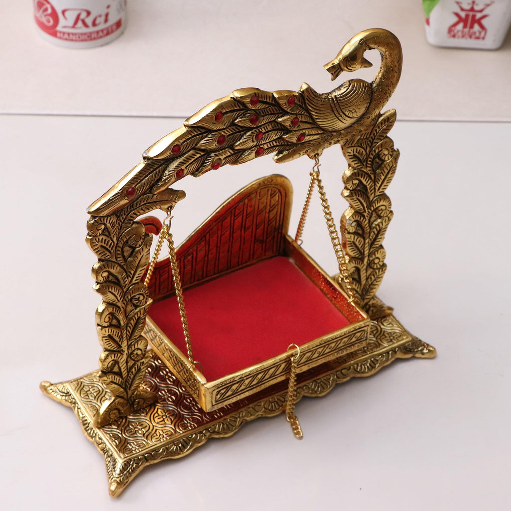 KridayKraft Metal Swing Laddu Gopal Jhula,Krishna Hindola Palana,Decorative Laddu Gopal for Temple Pooja,Showpiece Figurines,Religious Idol Gift Article