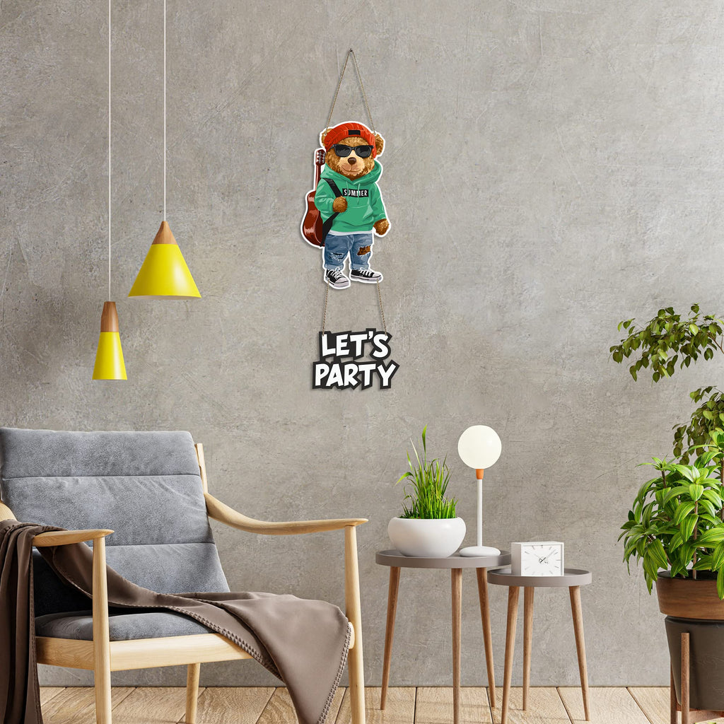 Artvibes Lets Party Printed Decorative Mdf Wood Wall Hanging For Cafe | Club | Quotes Decor Item | Handcrafted Art | Wall Accent | Aesthetic Wooden Decor | Door Hanging Art Items | Gifts (WH_5719N)