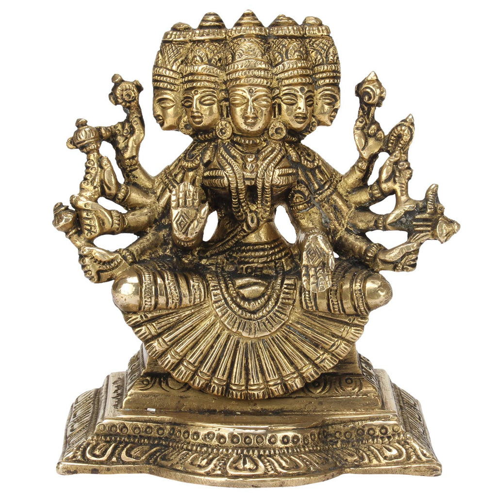 SVARUP Brass Panchmukhi Gayatri MATA Devi Idol Savitri Statue, Home Decor, Savitri, Vedamata Murti,Gold, 5 Inch, 1 Piece