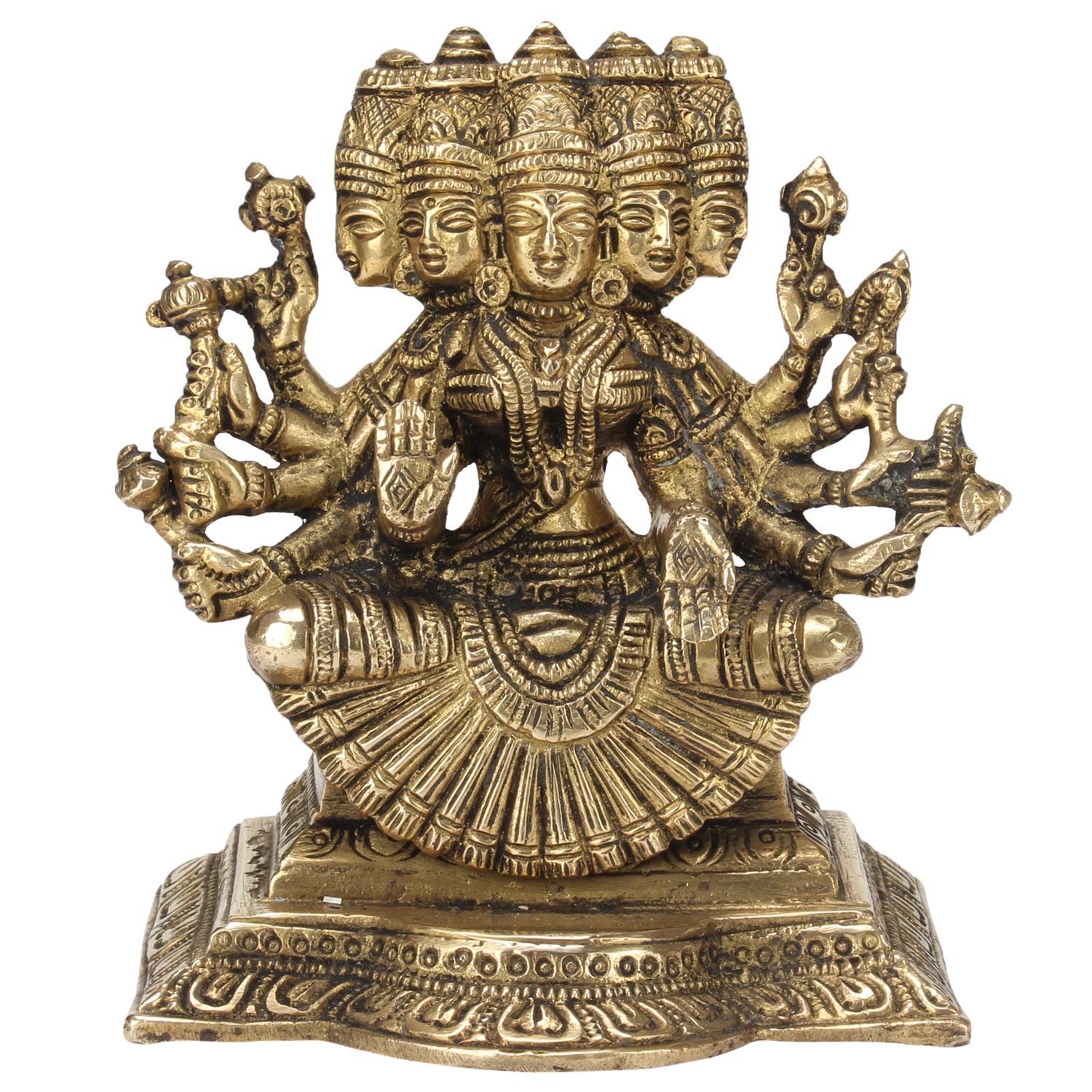 SVARUP Brass Panchmukhi Gayatri MATA Devi Idol Savitri Statue, Home Decor, Savitri, Vedamata Murti,Gold, 5 Inch, 1 Piece