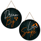Artvibes Dream Big Live Simple Quote Wall Hanger for Home | Office | Living Room | Gift | Wooden Wall Hanging Decor | Home Decoration Items For Bedroom | Wall Decor Hanging Items (WH_4108N), Set of 2
