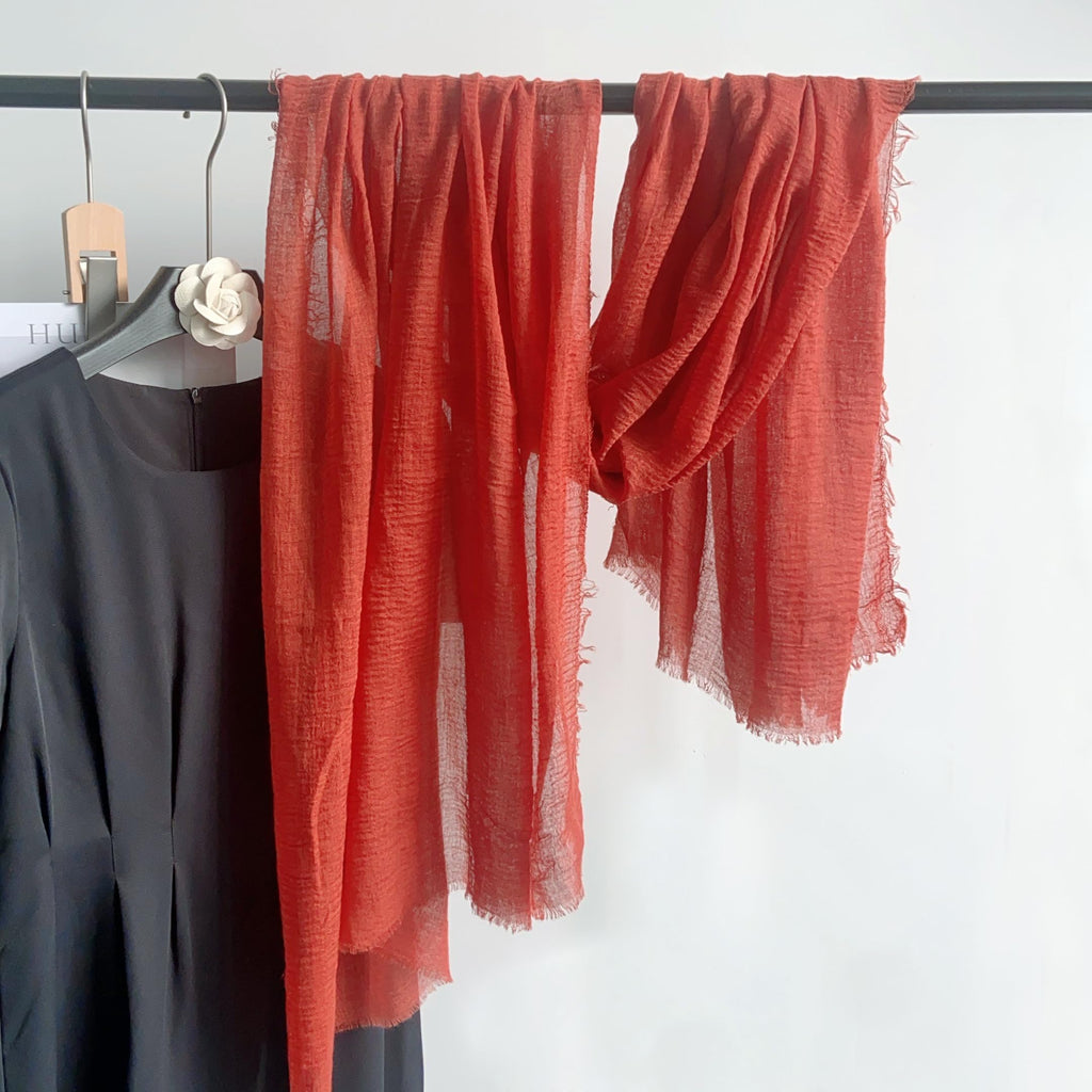 CrossKulture Crinkled PolyCotton Scarf - 180 x 90 cm Stole for Women | PolyCotton Scarf for Summers, Head Cover | Lightweight Scarf for Women (Rust)