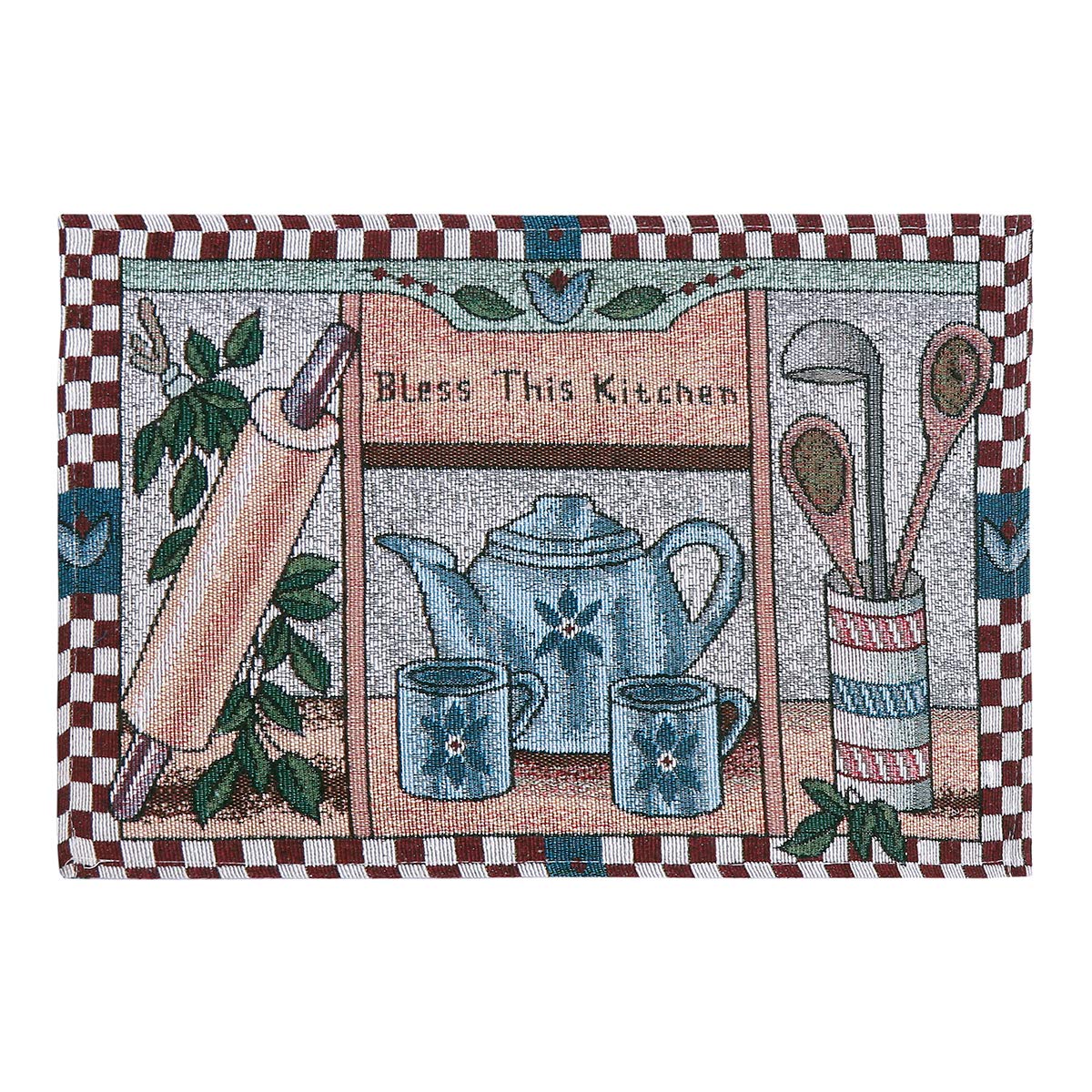 PRAKARTIK BY INDUARTS Bless This Kitchen Eco-Friendly Cotton Dining Rectangular Table mats - Reusable, Machine Washable, Everyday Use Blue Placemats, Set of 4 (33x47 cm) Kafalo