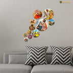 Artvibes Girl Playing Sitar Indian Village Folk Art Round Shape MDF Wooden Wall Decor Items for Home | Art For Wall | Modern Decor Artwork | Wall Art Print | Unique Gift Items (WPS_132N), Set of 11