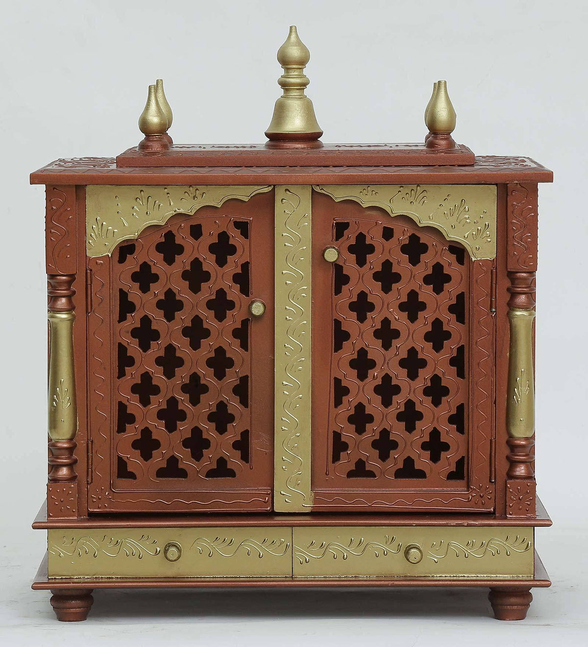 Jodhpur Handicrafts Mango and MDF Wood Home Temple Showpiece, 20x12x24 Inch, Copper and Golden