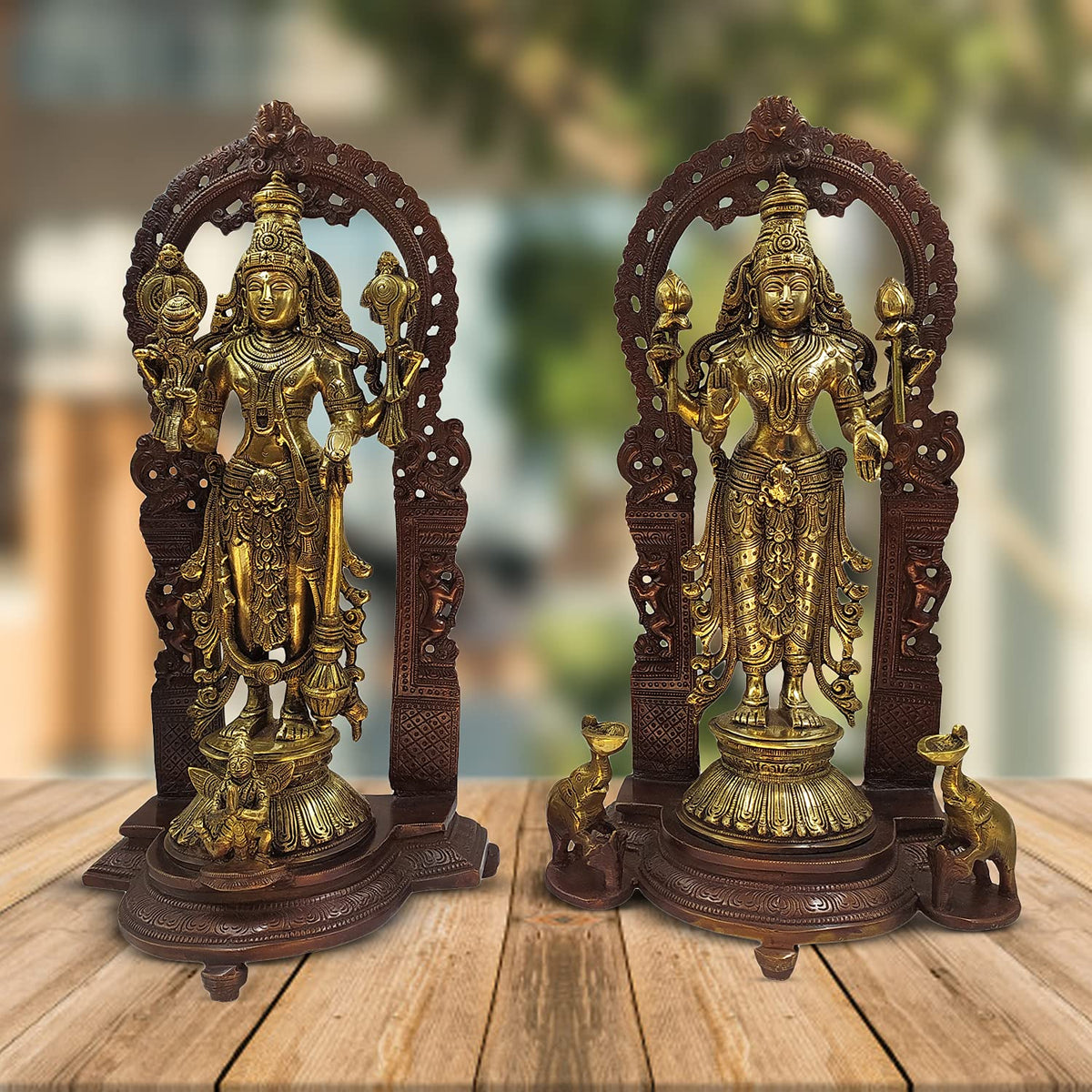 ARTVARKO Brass Lord Bhagwan Vishnu Narayan Lakshmi Statue Idol Murti Holding Gada Conch Shankh Chakra with Garuda for Home Decor Mandir Pooja Laxmi Ji Blessing Height 16 Inches