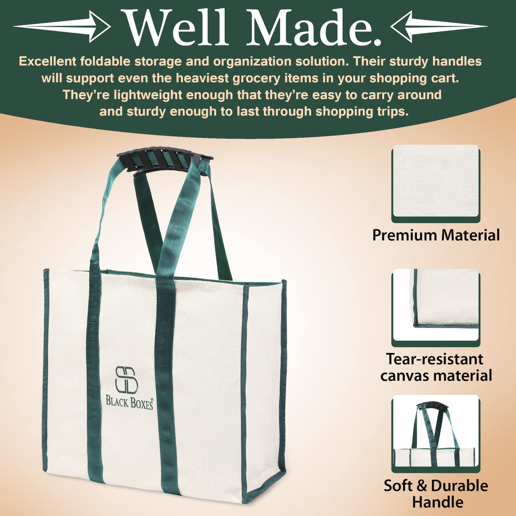 BLACKBOXES Big Eco Cotton Canvas Shopping Bags for Carry Milk Grocery Fruits Vegetable with Reinforced Handles jhola Bag - Kitchen Essential (Pack of 1)