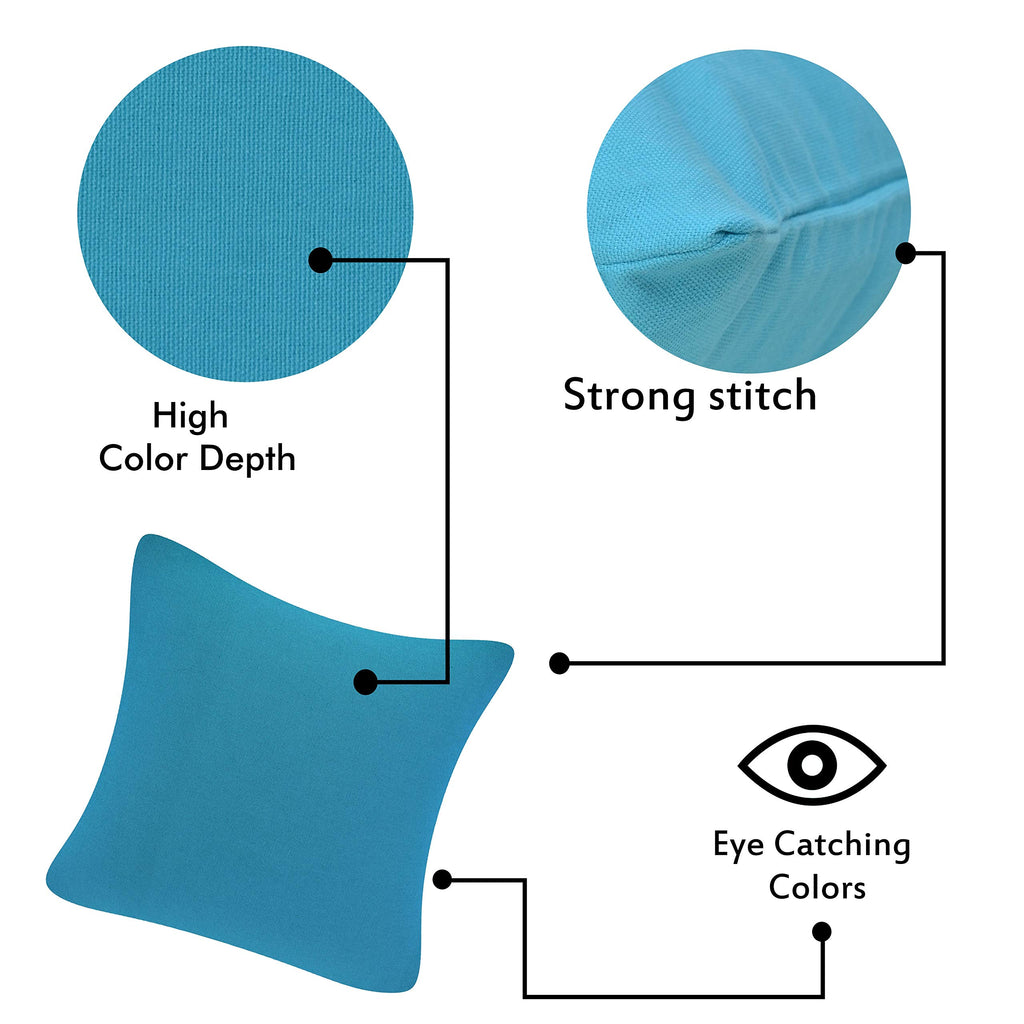 Yellow Weaves Cotton 250 TC Canvas Decorative Cushion Covers, (16 X 16 Inches), Set Of 2, Sky Blue