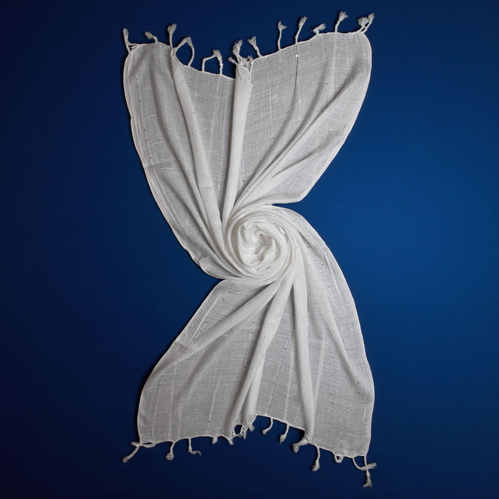 STOLE STUDIO Elegant Luxurious Sequence Viscose Stole Scarf (White)