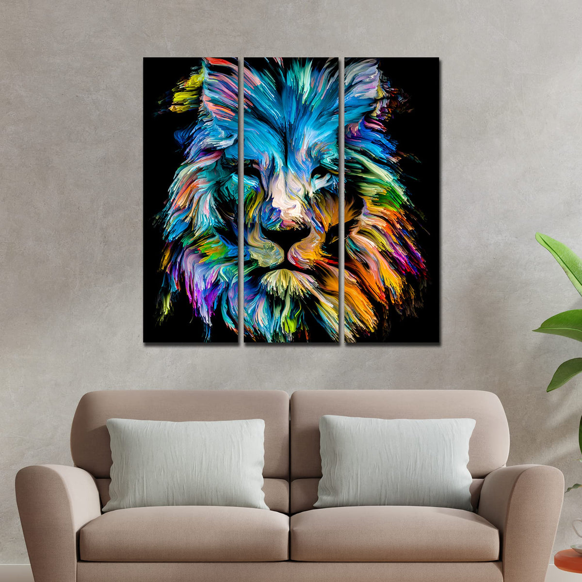 VIBECRAFTS Homcraft 3 Pieces Multicolor Head Of Lion Canvas Wall Painting Fitted With Wooden Frame For Home | Office | Living Room | Gifts (PTVC3Pcs1_9533)