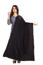 AKSHAR LLC Miss India Women's Chiffon Dupatta with Karachi Embroidery Work_027 (black)