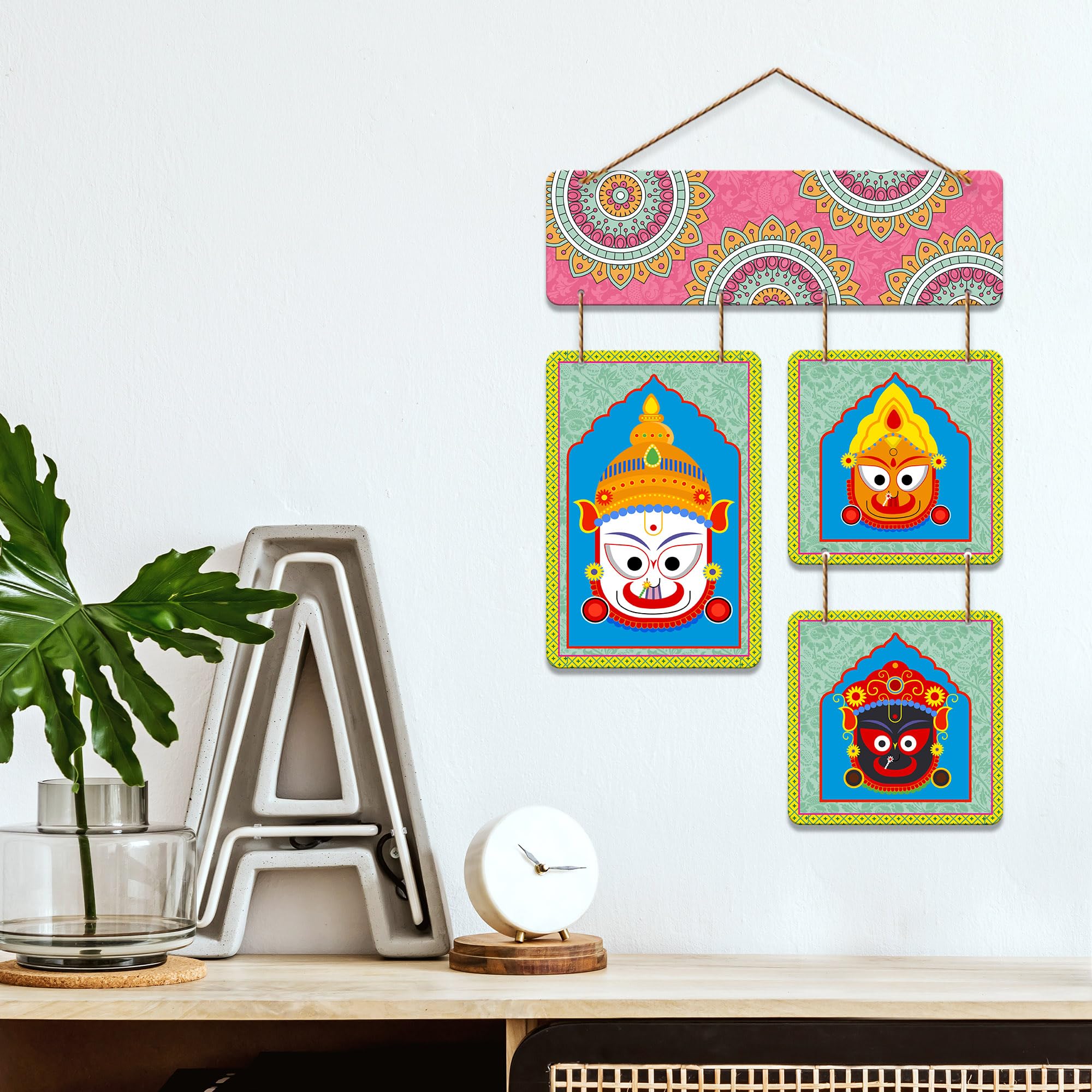 Artvibes Lord Jagannath Balabhadra Subhadra ji Designer Wooden Wall Hanging Decoration Items for Home | Spiritual Decor Items | Wall Poster| Stylish Modern Decor Item | Gift Items (WH_6537N)