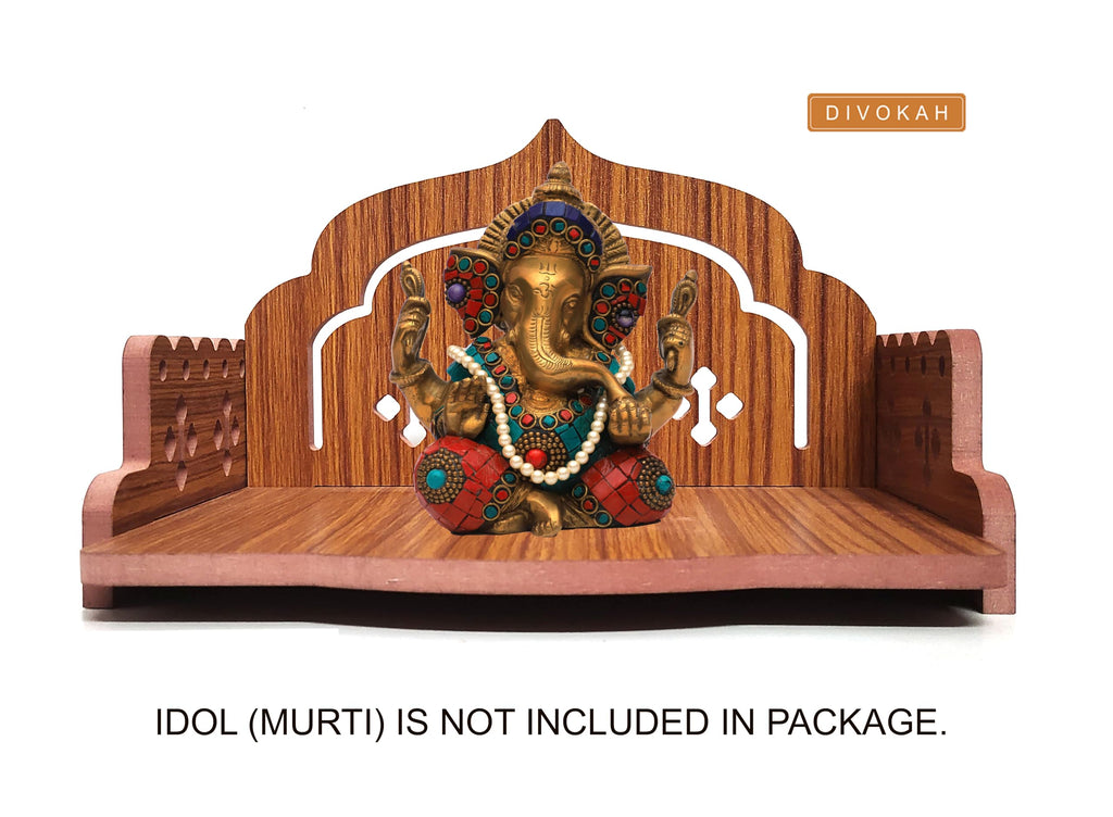 DIVOKAH® Plywood Small Wooden Temple for Home Office and Shop/Sinhasan/Pooja Stand/Hindola (8.5 in * 6 in * 5.5 in) (8 MM Plywood Thickness) (WDN OMASAN)
