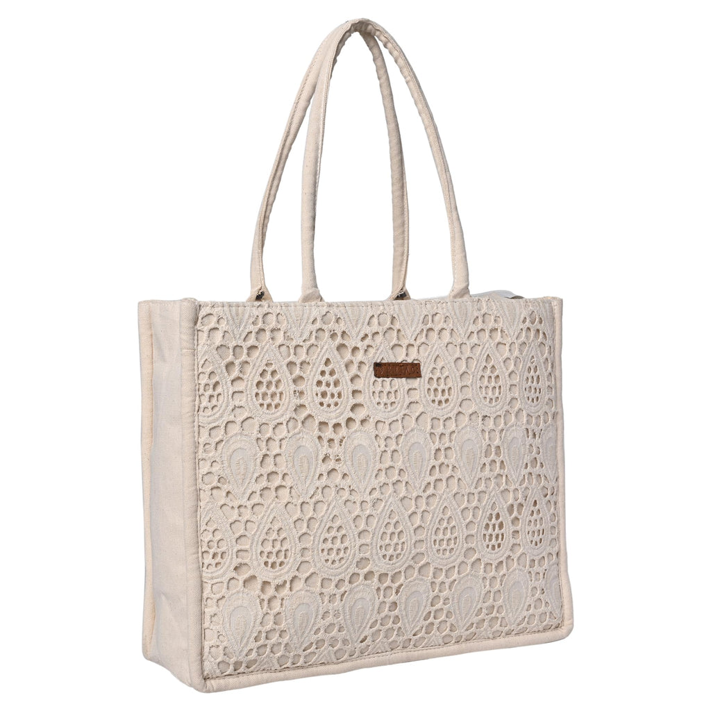 ENSAC Cotton Tote Bag for Women Premium Stylish Handbag for women with Zip Closure Ladies Jacquard Shoulder Bag for Women Girls Handbag Zipper Large Capacity Shoulder Bag for College Office Use