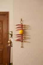 KridayKraft Metal Nimbu Mirchi Good Luck Hanging - Gold Plated Multicolour Lemon and Chili Decorative Showpiece for Entrance, Vastu, and Nazar Battu.