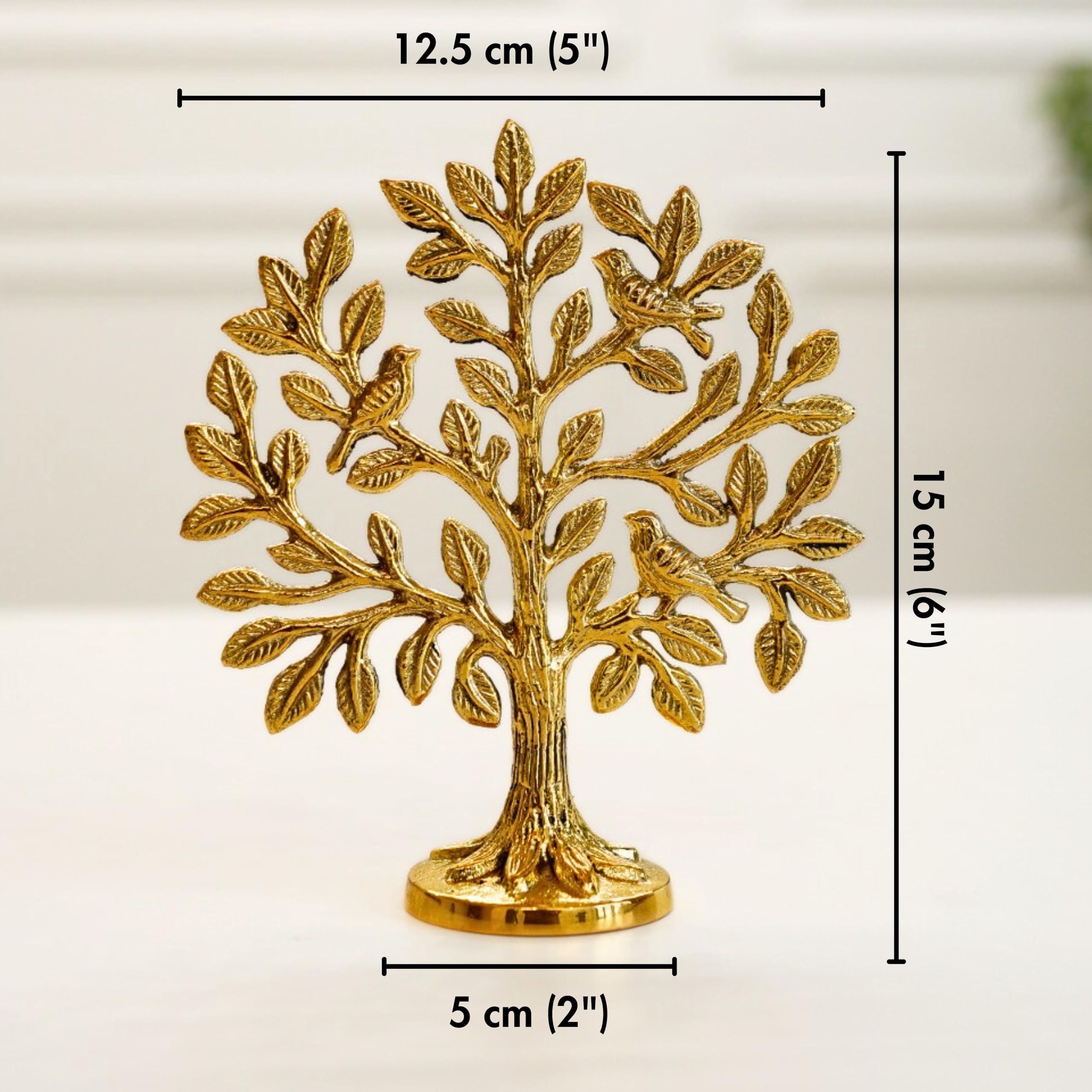 BEHOMA 100% Pure Brass (6 inch) Kalpvriksh Tree with Birds | Good Luck Gift