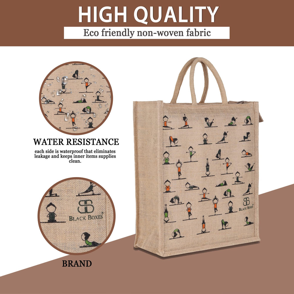 BLACKBOXES Big Eco Cotton Jute Shopping Bags for Carry Milk Grocery fruits Vegetable with Reinforced Handles jhola Bag - Kitchen Essential (13x16x6.5-inches) (5)