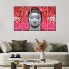 VIBECRAFTS Spiritual Gautam Buddha 5 Pieces Canvas Wall Painting For Home | Office | Living Room | Gift (PTVC5Pcs4_8529)