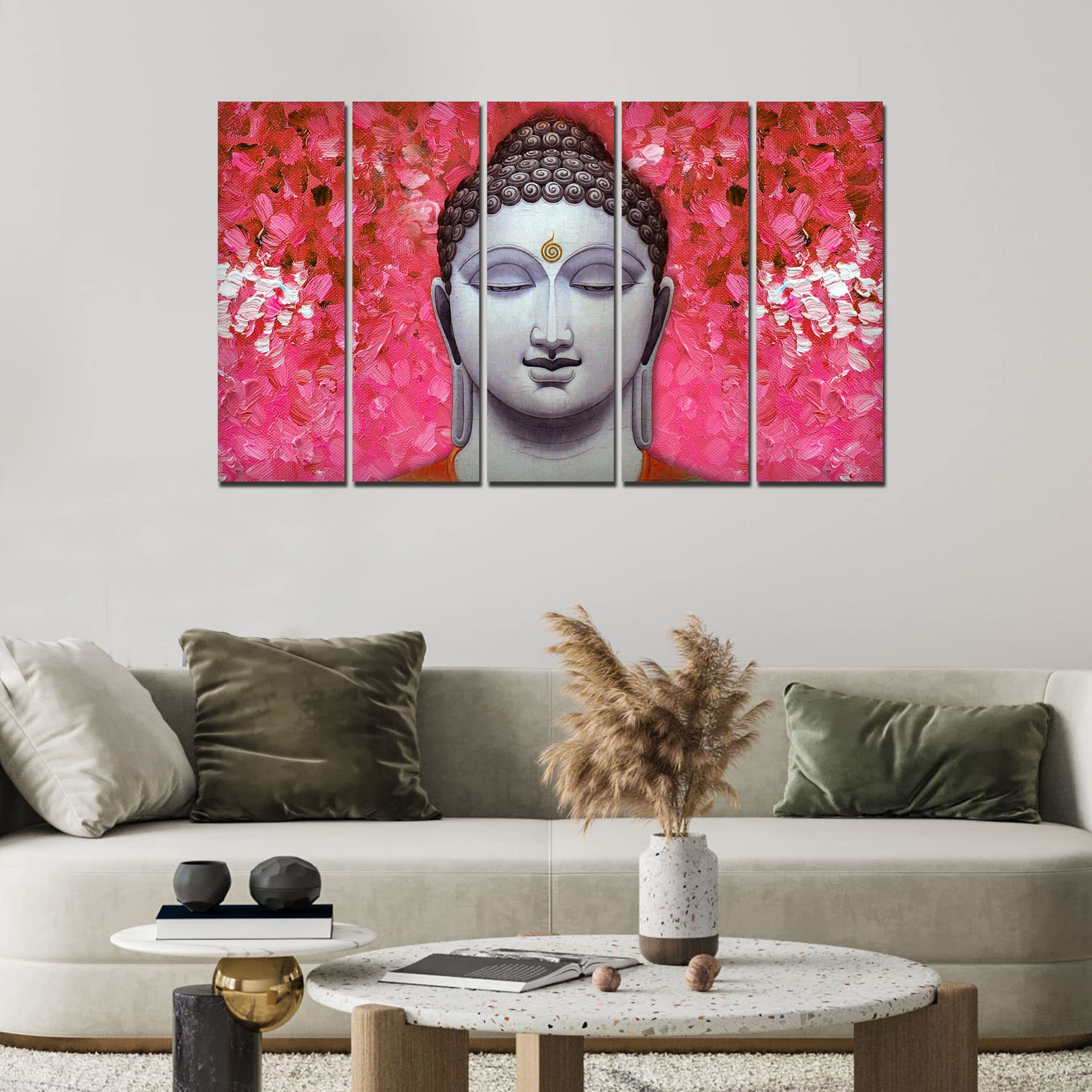 VIBECRAFTS Spiritual Gautam Buddha 5 Pieces Canvas Wall Painting For Home | Office | Living Room | Gift (PTVC5Pcs4_8529)