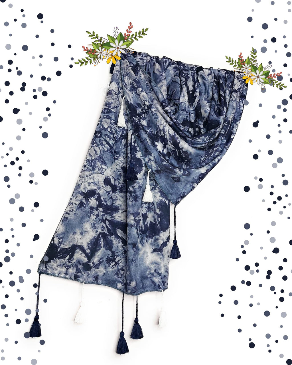 Chandwasia Viscose Scarf | Pashmina Design Stole & Shawl for Men & Women | Lightweight for Summer & Warm for Winter - Navy Blue