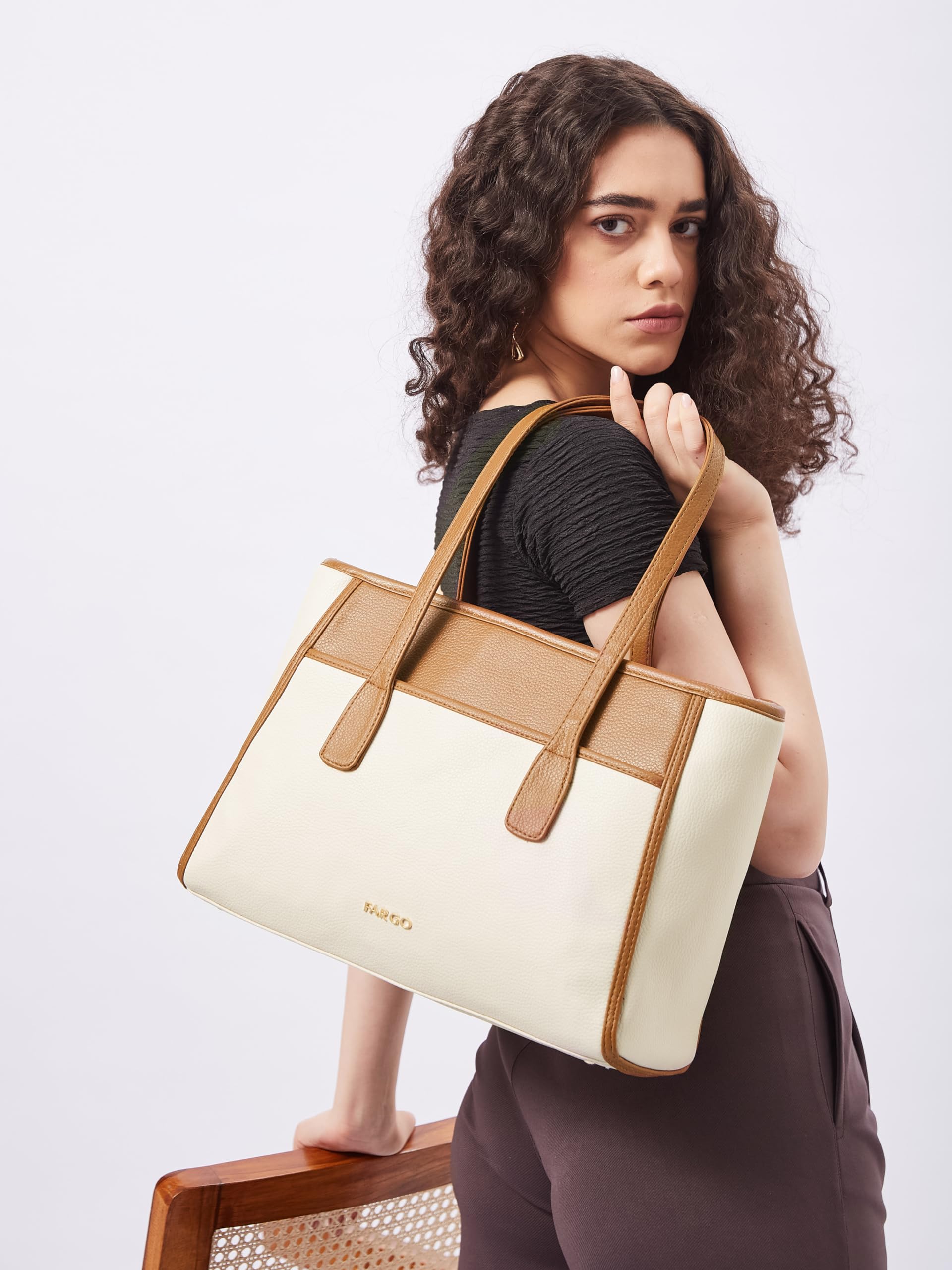 Fargo Urbane Ivory Tote Bag for Women | Large Vegan Leather Handbag with 16-Inch Laptop Compartment, RFID Pockets, Zip Closure | Stylish Office, Travel Tote | Made in India (Ivory)