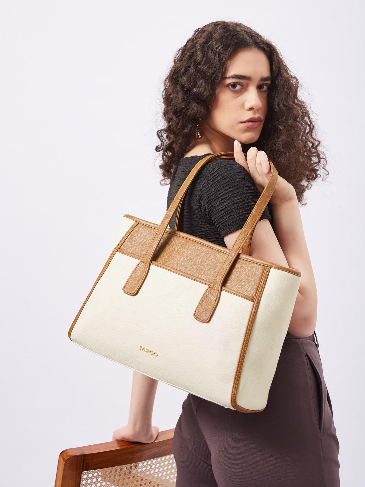 Fargo Urbane Ivory Tote Bag for Women | Large Vegan Leather Handbag with 16-Inch Laptop Compartment, RFID Pockets, Zip Closure | Stylish Office, Travel Tote | Made in India (Ivory)