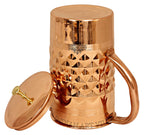 Indian Art Villa Dinamond Hammered Design Copper Jug Pitcher with Brass Knob, Storage & Serving Water, Yoga Ayurveda Healing, Volume- 2000 ML