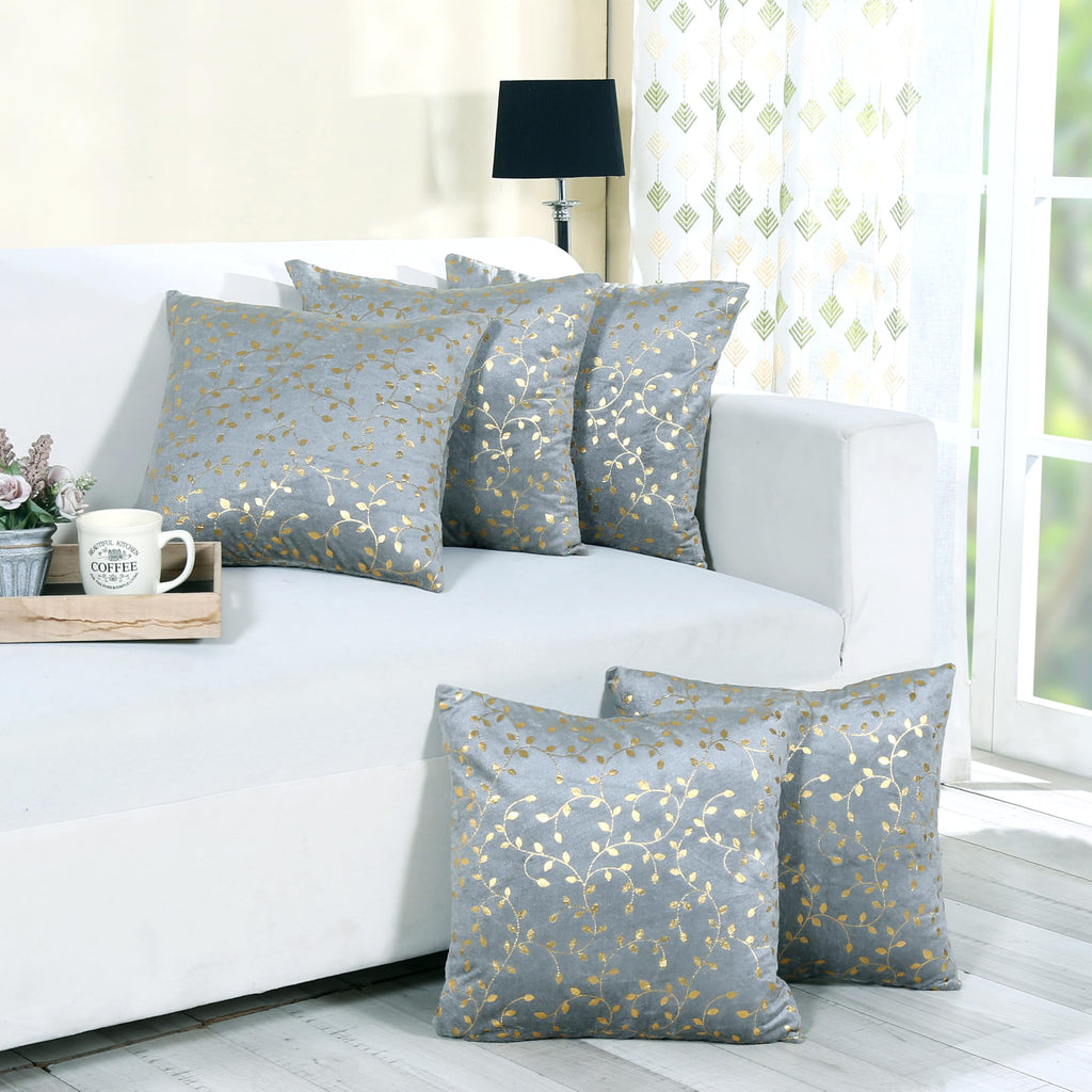 RD TREND Velvet Cushion Covers, 45 x 45 cm/18 x 18 inches,Pack of 5,250 TC, Back Zipper (Grey)