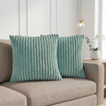 Yellow Weaves Pencil-Stripe Fur Cushion Covers | Soft Polyester | Decorative Sofa & Throw Pillow Covers | 16x16 Inches, Pack of 2 (Sea Green)