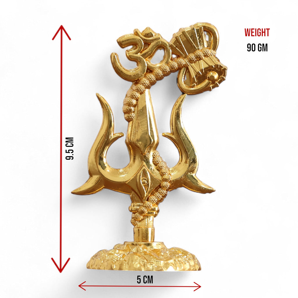 KridayKraft Metal Shivshakti Om Trishul Damru Rudaksha Mala Idol Symbol Statue. (Gold Finish)