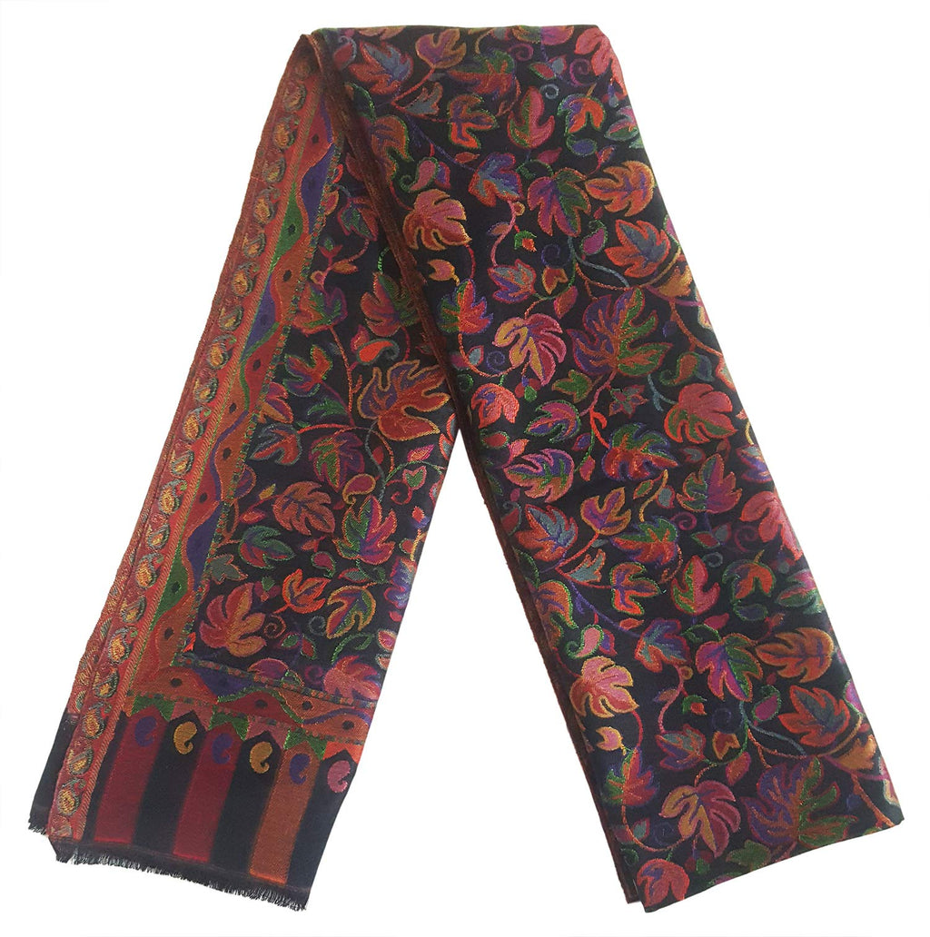 Mehrunnisa Ethnic Kani Silk Wool Shawl Wrap From Kashmir (Black)