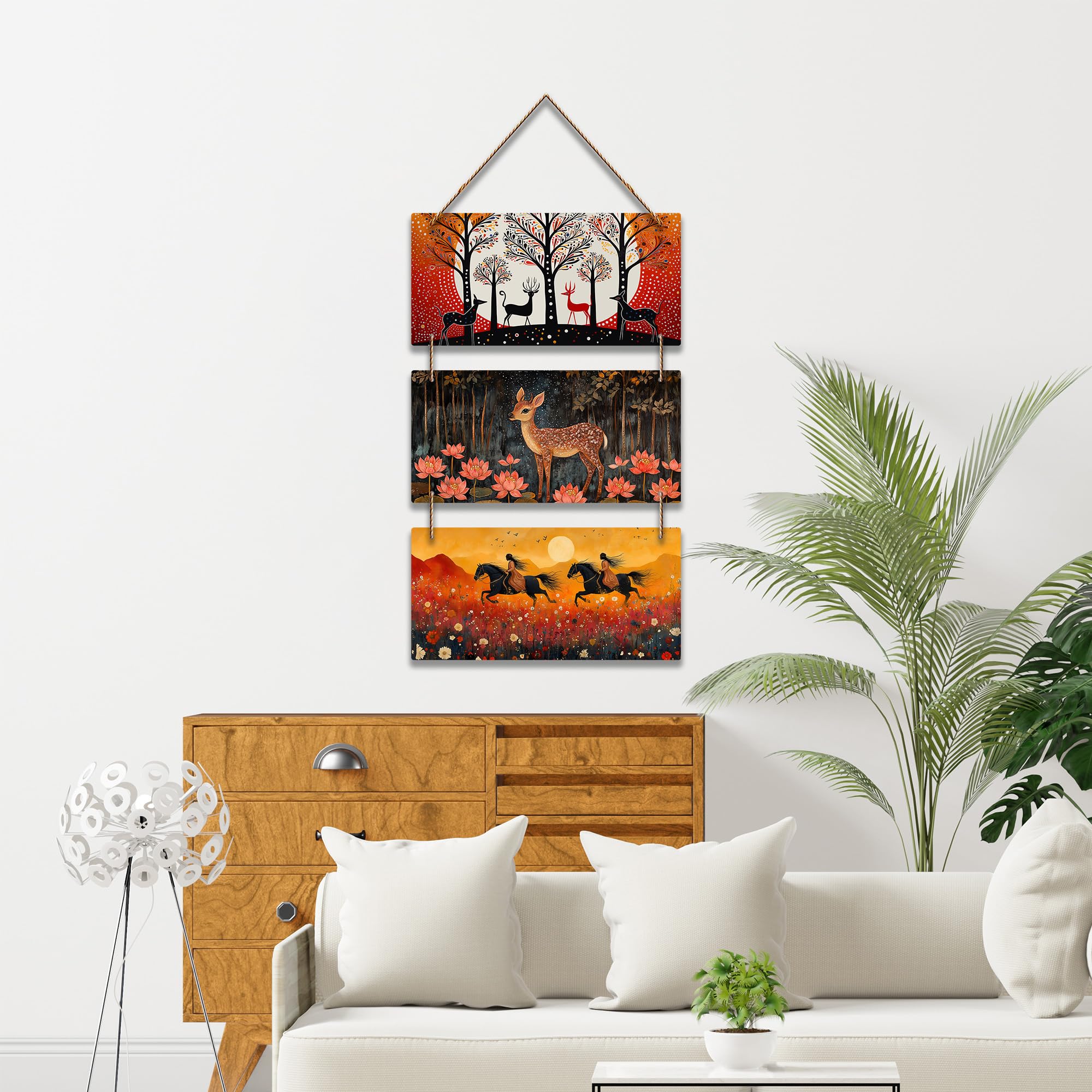 Artvibes Deer & Horses in Sunset Mystical Modern Art Decorative MDF Wooden Wall Art for Home | Art For Wall | Wall Sculpture | Signs & Plaques | Aesthetic Wooden Decor | Unique Gift Items (WH_9452N)