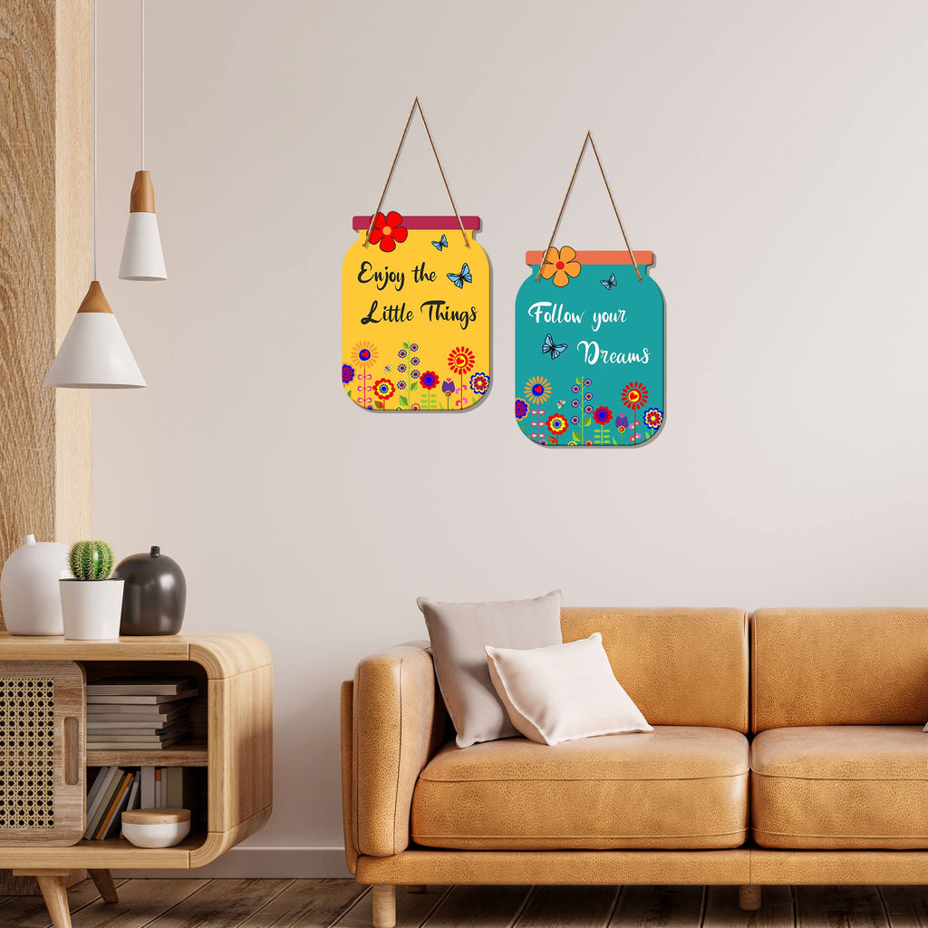 Artvibes Follow Your Dreams Wooden Wall Hanger | Quotes Decor Item | Motivational Wall Decor | Wall Poster | Graphic Art | Gift Items | Office Wall Decoration Items (WH_6801N), Set of 2