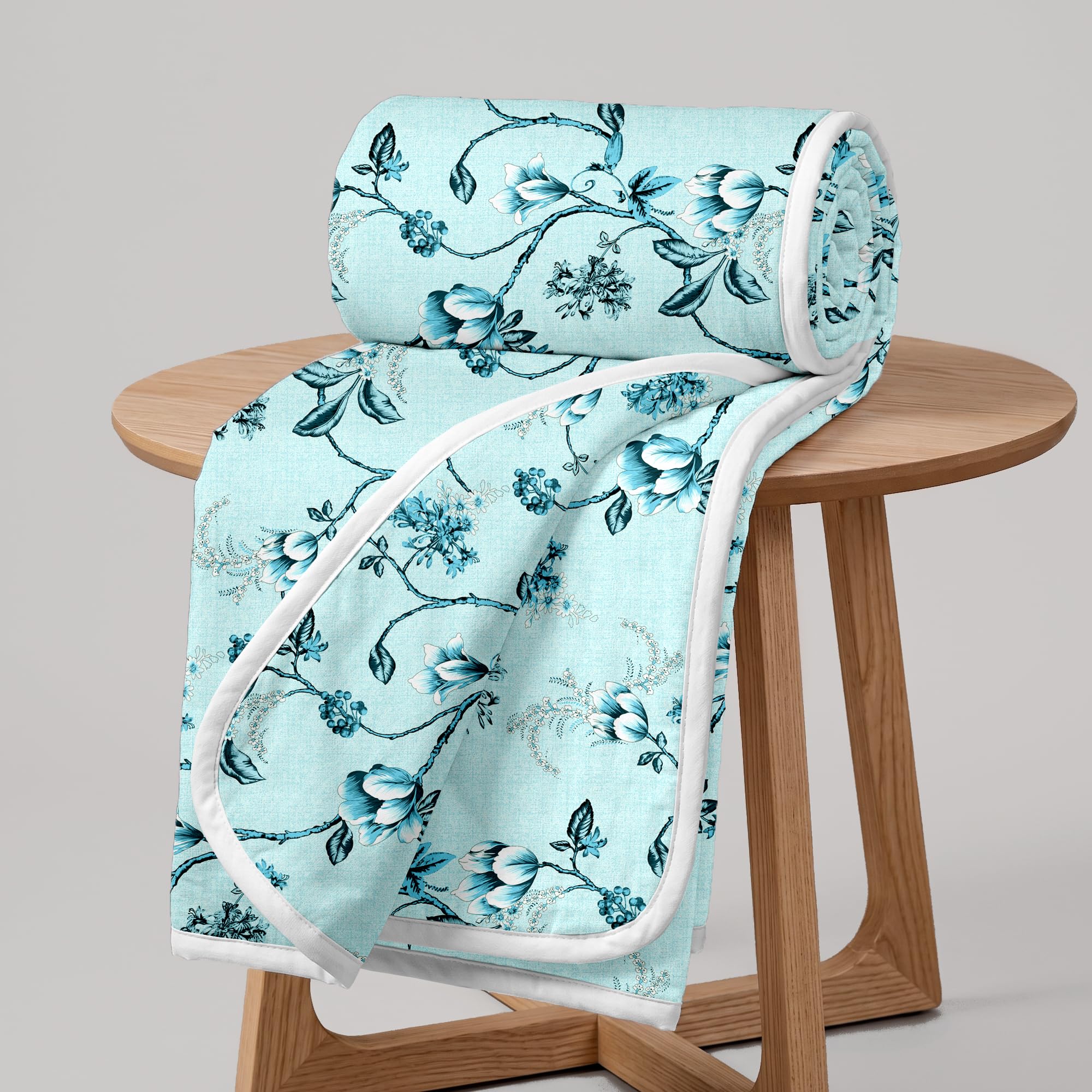 Divine Casa Floret 100% Cotton Single Dohar | 120 GSM | Soft & Lightweight Throw Blanket | Cozy & Breathable Bedding | All-Season Comfort | 210 x 140 CM, Winter Fern Kafalo