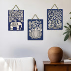 Artvibes Elephant Peacock Madhubani Art Home Wooden Art Decoration Item for Home | Modern Decoration Items | Handcrafted Art | Wall Poster | Aesthetic Wall Hanging | Unique Gift (WH_96175N), Set of 3